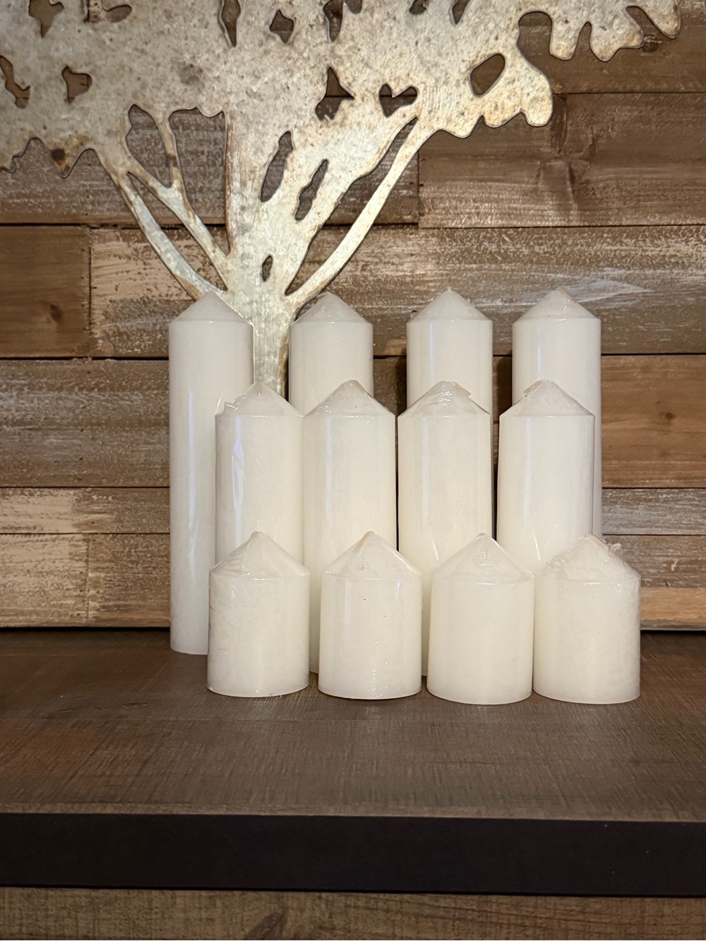 White Decorative Pillar Candles - Set of 12
